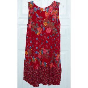 Bila Red Floral Sleeveless Dress Women's Size L Sundress Flowing